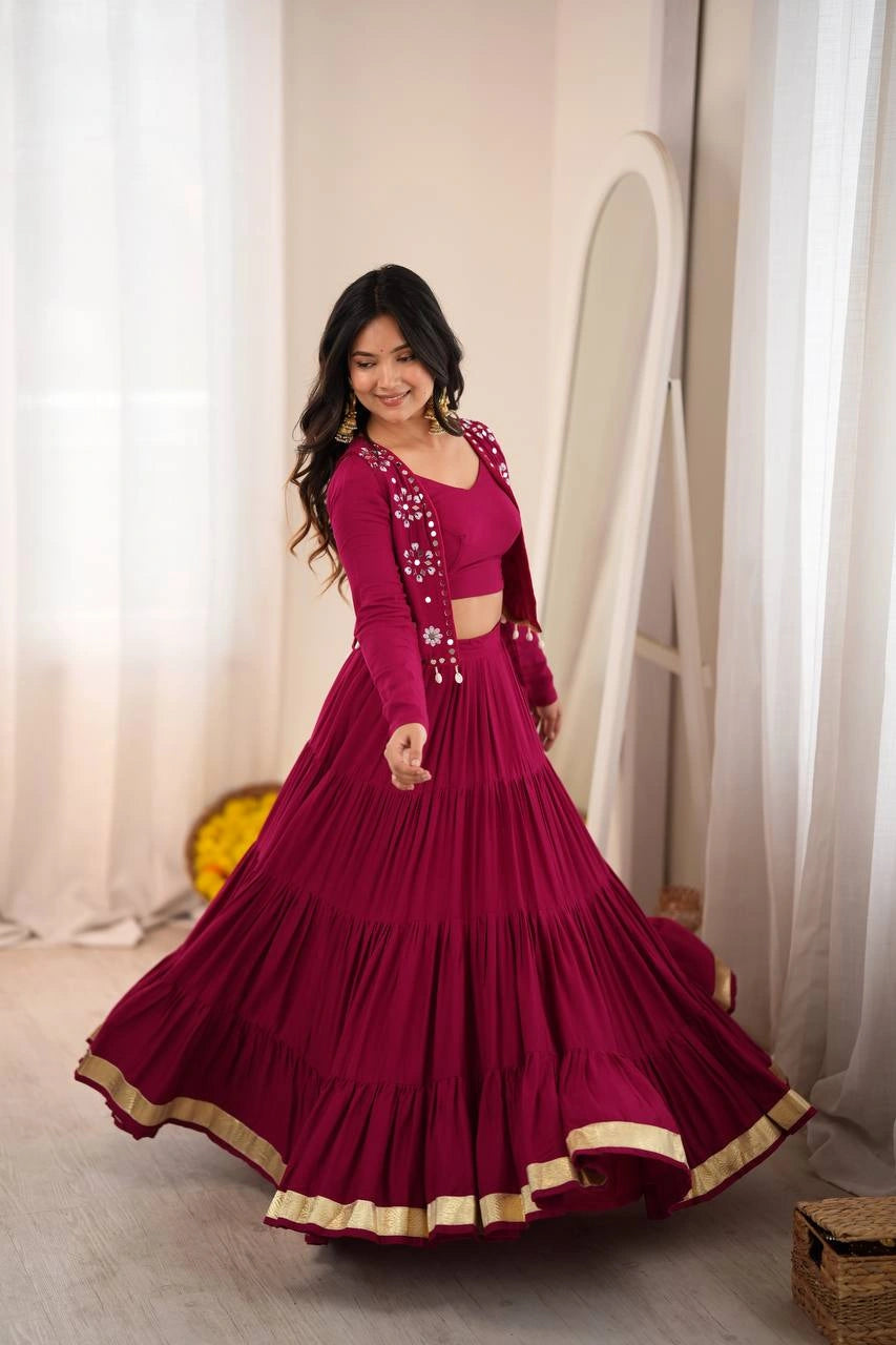 Maroon Gota Patti Mirror Work Lehenga Spinning Dance Pose – KL200 – Kalyanja