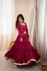Maroon Gota Patti Mirror Work Lehenga Spinning Dance Pose – KL200 – Kalyanja