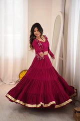Maroon Thread Embroidered Lehenga Side Spinning Shot – KL200 – Kalyanja