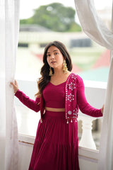 Maroon Lehenga Mirror Work Jacket Close Up Window – KL200 – Kalyanja