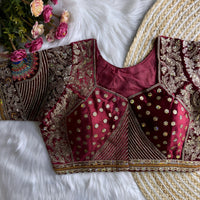 Maroon Heavy Embroidery Work Soft Velvet Blouse