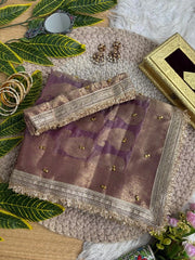 Mauve Hand Ghungroo Weaving Saree – Banarasi Satin Silk KS405