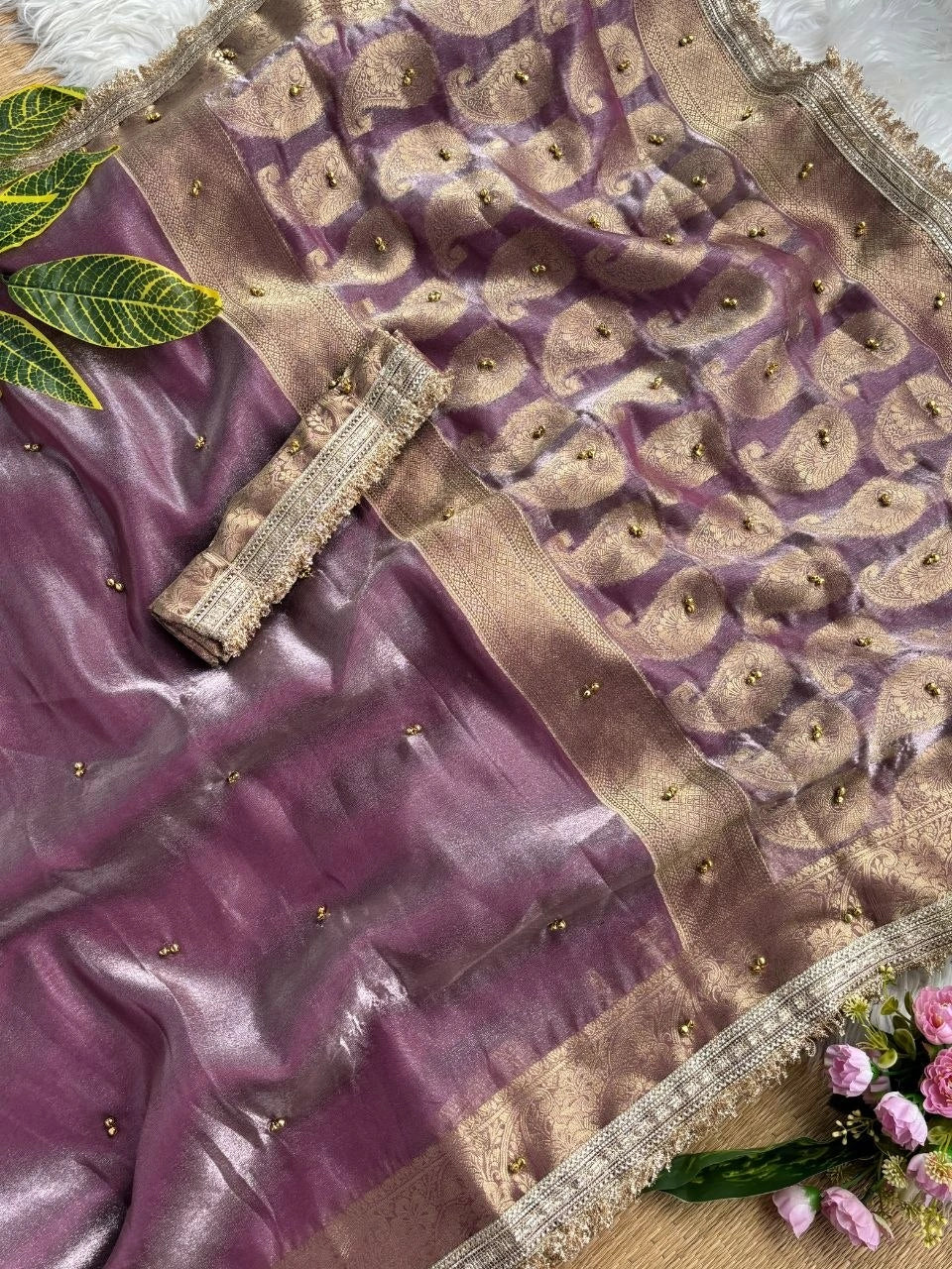 Mauve Banarasi Satin Silk Saree – Woven Pallu KS405