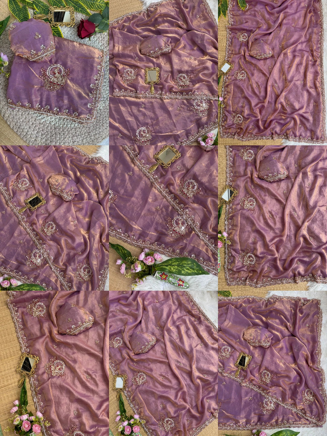 Mauve Pink Beads Cutdana Work Saree Fendy Satin KS412 – all views