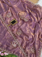 Mauve Pink Beads Cutdana Work Saree Fendy Satin KS412 – view 2
