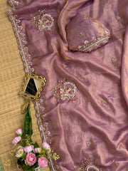 Mauve Pink Beads Cutdana Work Saree Fendy Satin KS412 – view 3