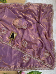 Mauve Pink Beads Cutdana Work Saree Fendy Satin KS412 – view 4