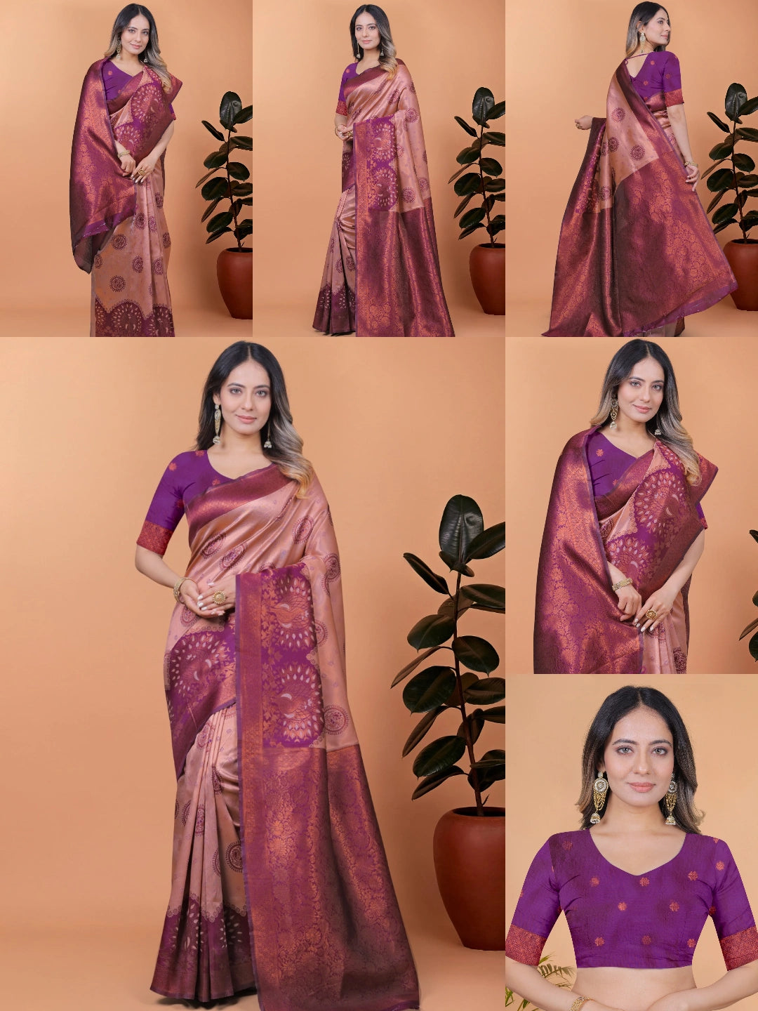 Mauve Pink Zari Weaving Saree – all angles – KS396
