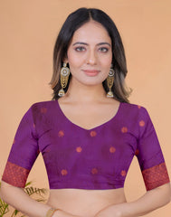 Mauve Pink Zari Weaving Saree – blouse piece detail – KS396