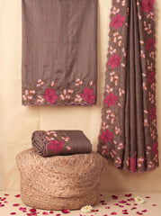 Mauve Scallop Border Silk Saree - Flat Lay - Kalyanja KS163