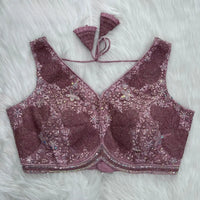 Lavender Pink Embroidery Work Silk Blouse