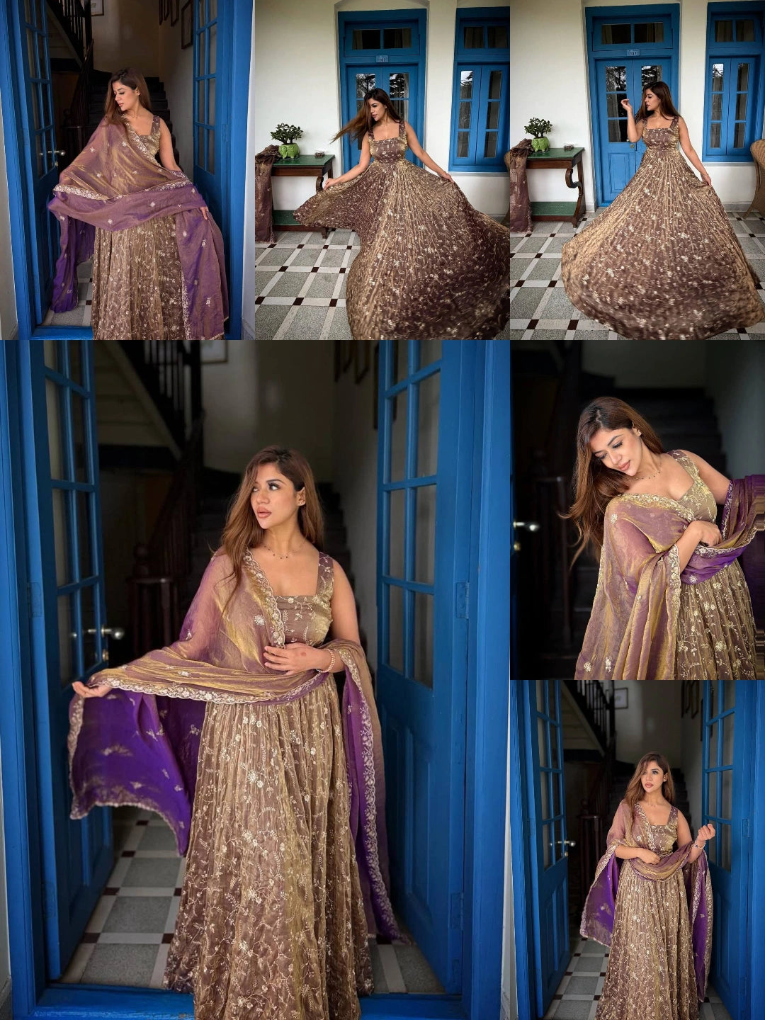 Mauve Sequins Embroidered Anarkali Suit catalog collage – Kalyanja KU300