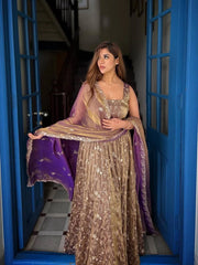 Mauve Sequins Embroidered Anarkali Suit front full-length model with dupatta – Kalyanja KU300