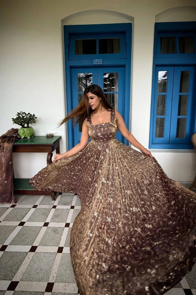 Mauve Sequins Embroidered Anarkali Suit outdoor twirl shot – Kalyanja KU300
