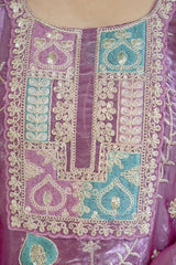 Mauve Sequins Embroidered Suit KU253 neckline yoke embroidery detail