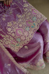 Mauve Sequins Embroidered Suit KU253 kurta hem border embroidery close-up