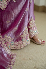 Mauve Sequins Embroidered Palazzo Suit KU253 bottom hem border detail