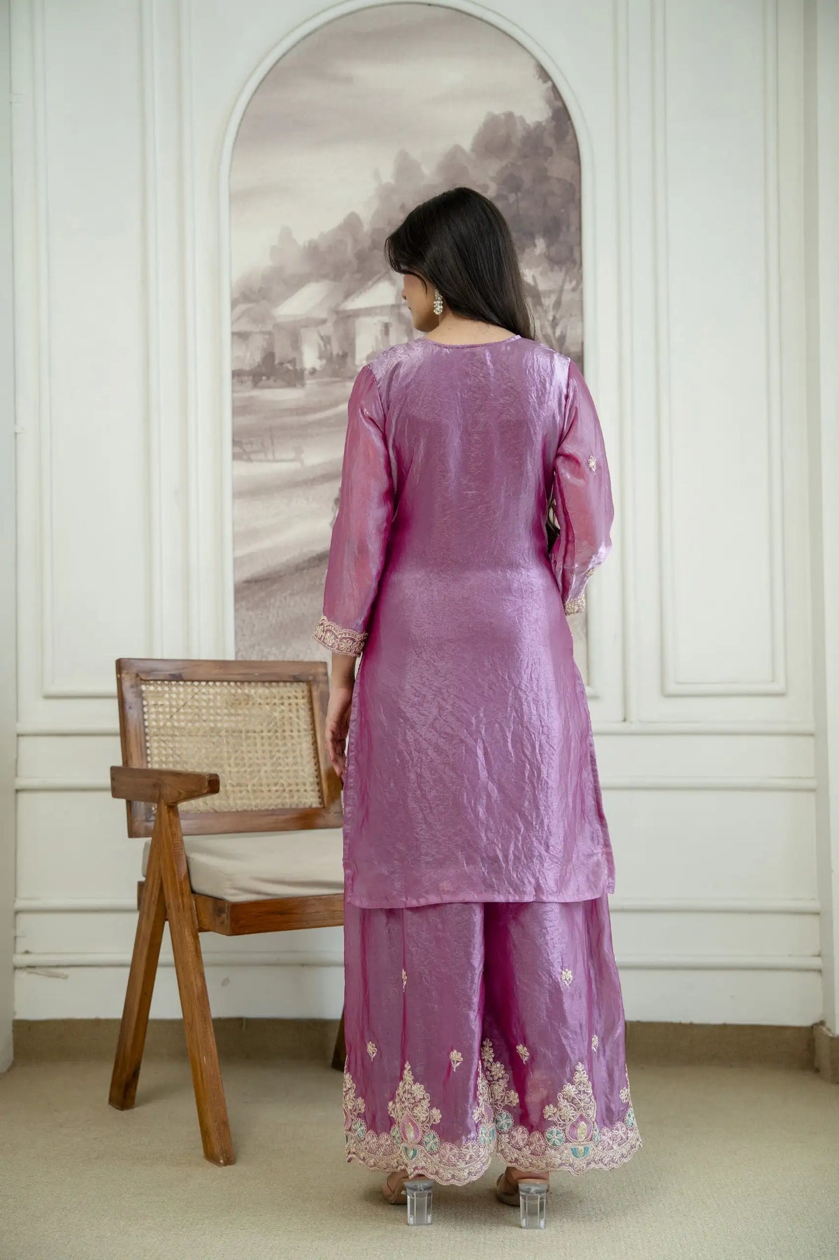 Mauve Sequins Embroidered Suit KU253 back view covered back design