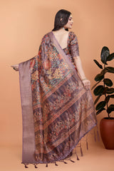 Mauve Zari Weaving Saree Back View Traditional Woven Pallu | Kalyanja KS367