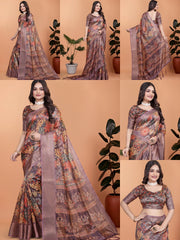 Mauve Zari Weaving Premium Crystal Saree Collage All Views | Kalyanja KS367