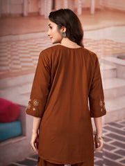 metallic brown multi thread embroidered coord set kalyanja kc13 back view upper body