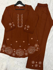 metallic brown multi thread embroidered coord set kalyanja kc13 flat lay top and pant