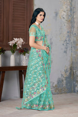 Mint Green Embroidered Saree side drape – KS375