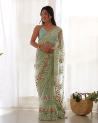 Mint Green Butterfly Net Saree model drape – KS378