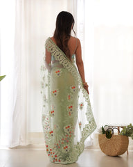Mint Green Saree stone work detail – KS378