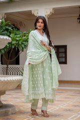 Mint Green Lakhnowi Suit Neckline Detail KU270 Kalyanja