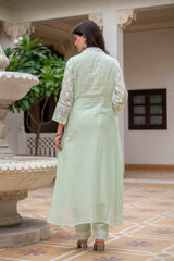 Mint Green Lakhnowi Suit Straight Pants Detail KU270 Kalyanja