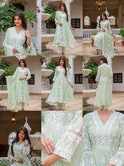 Mint Green Lakhnowi Work Suit All Views KU270 Kalyanja