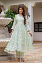 Mint Green Lakhnowi Work Suit Chikankari Embroidery KU270 Kalyanja