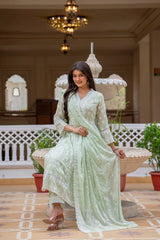 Mint Green Lakhnowi Suit Upper Body View KU270 Kalyanja