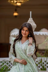 Mint Green Lakhnowi Suit Close Up KU270 Kalyanja