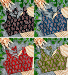 KB37 Morpich Print Ajrakh Cotton Blouse – All Color Options