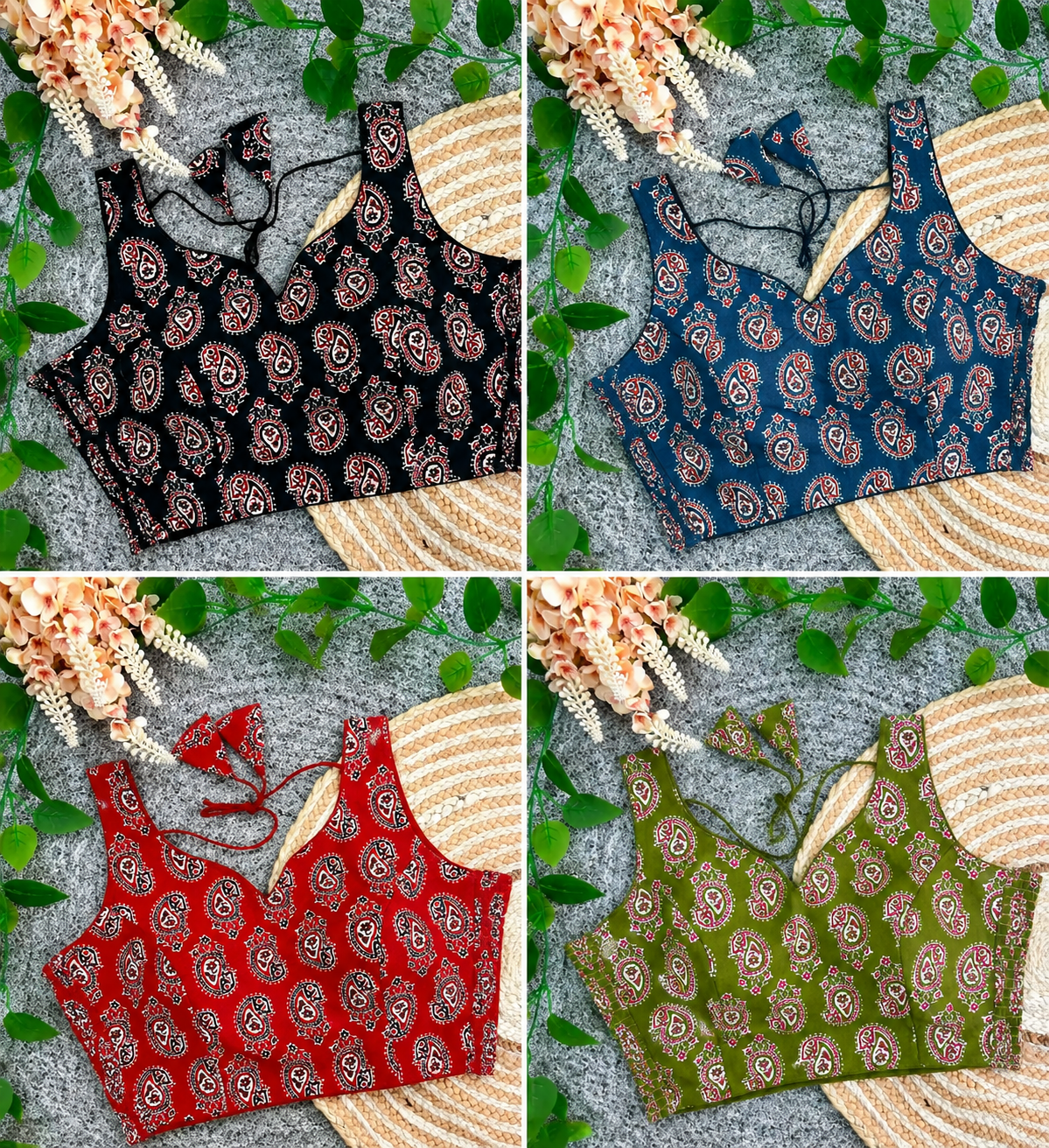 KB37 Morpich Print Ajrakh Cotton Blouse – All Color Options