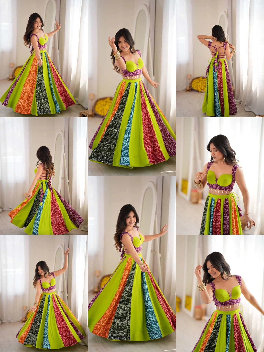 multicolor digital bandhani print lehenga multiple views kalyanja KL190