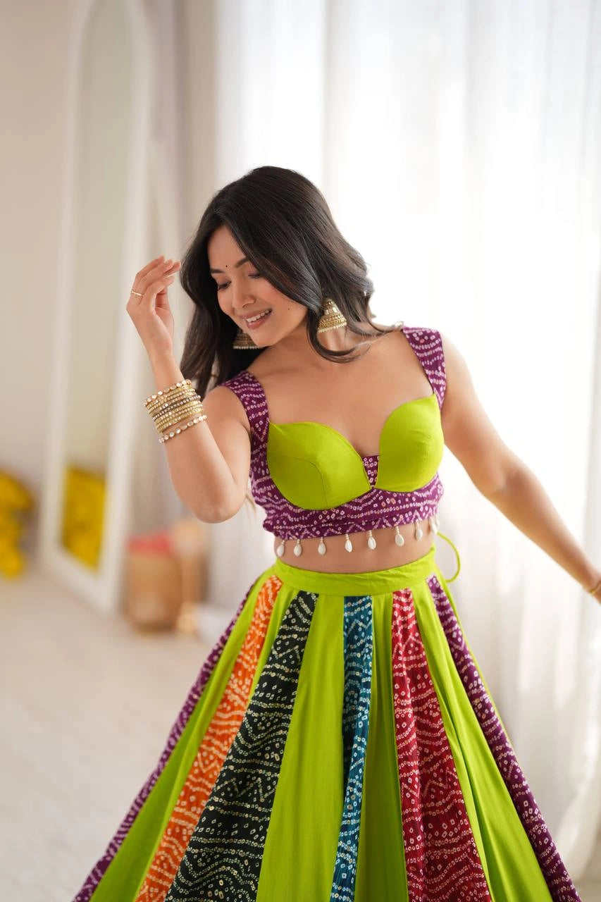 multicolor digital bandhani choli bralette detail kalyanja KL190