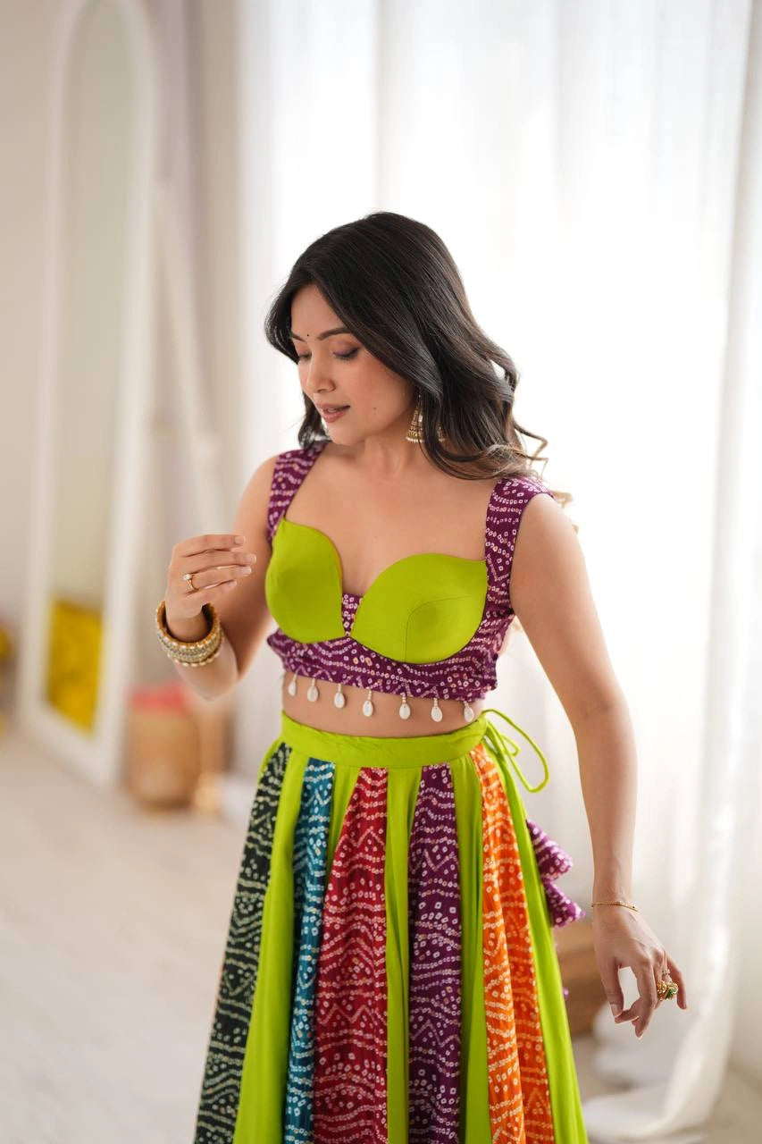 multicolor bandhani choli fancy neck portrait kalyanja KL190
