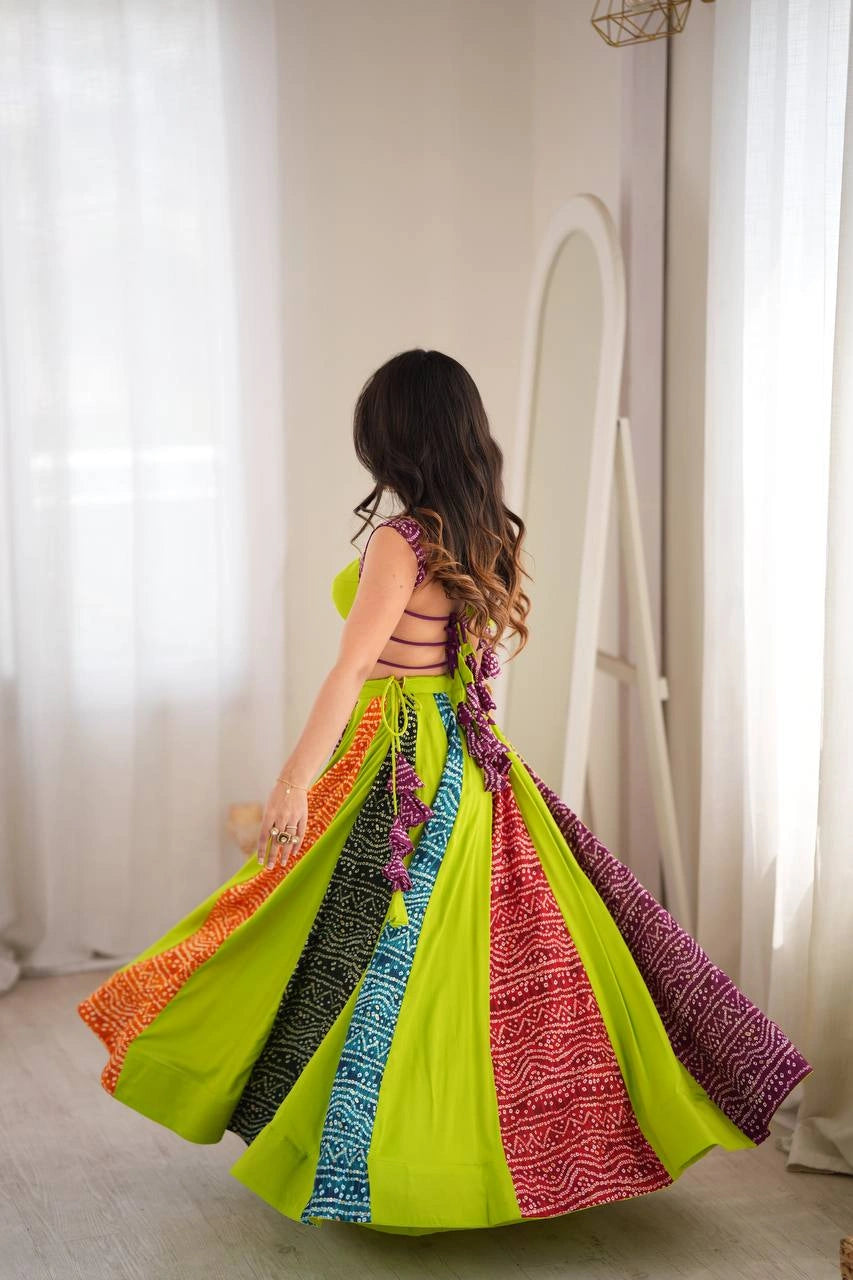 multicolor bandhani lehenga back lace up back view kalyanja KL190