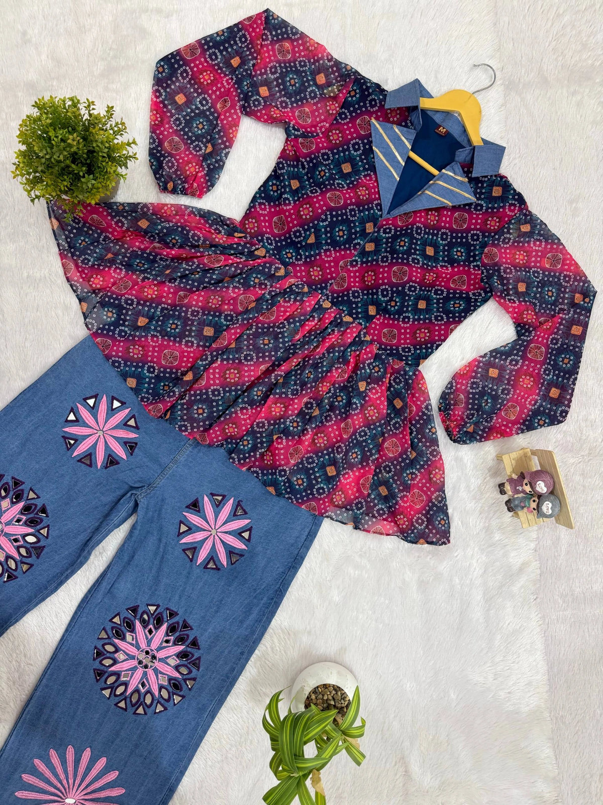 Kediya Top Embroidered Jeans Coord Set Product Spread Kalyanja KC15