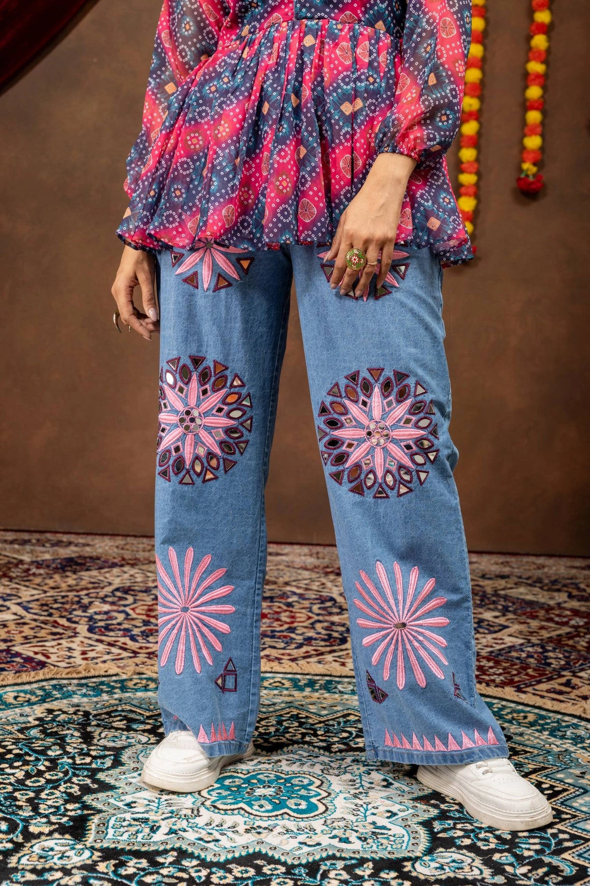Mirror Embroidery Denim Jeans Close Up Coord Set Kalyanja KC15