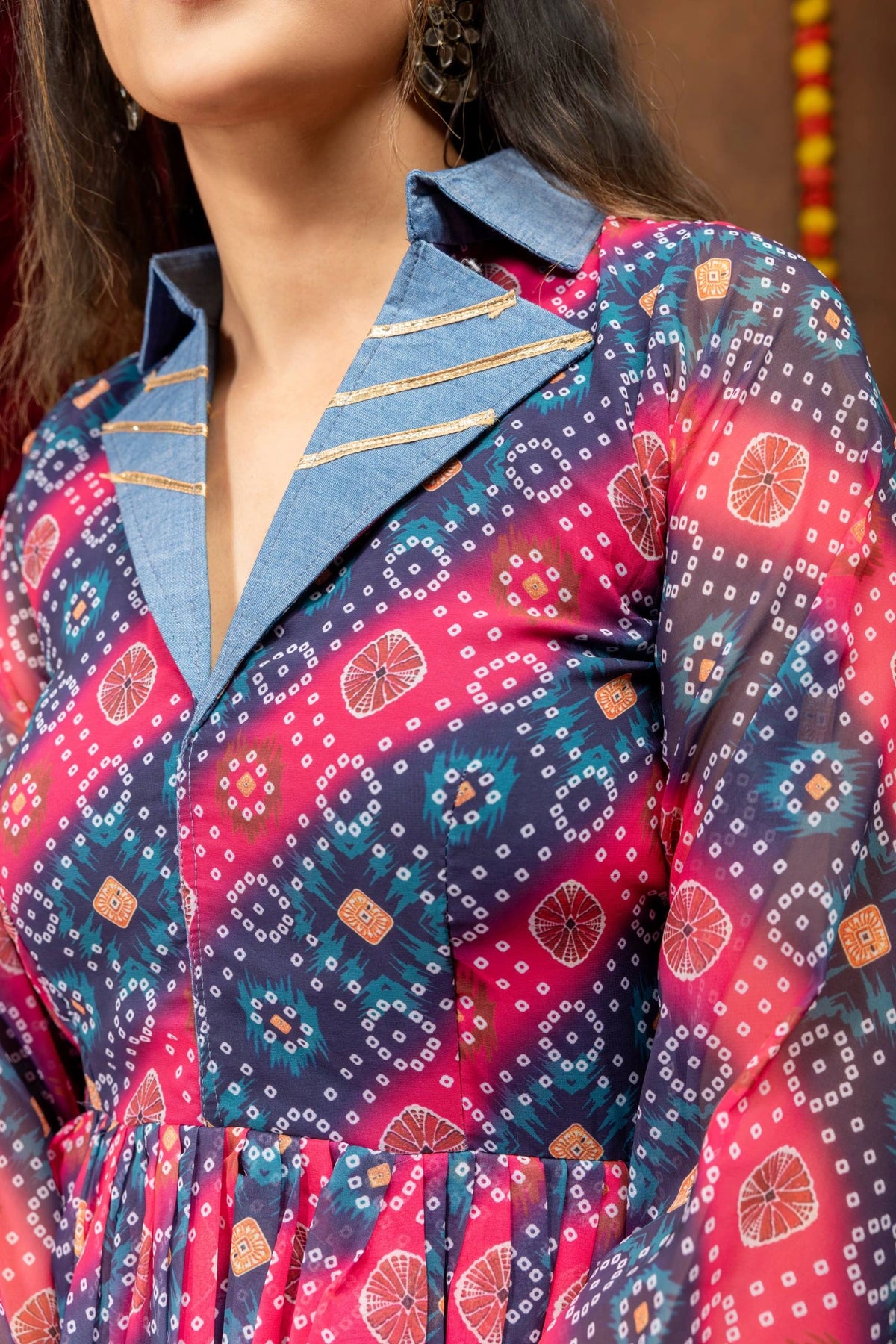 Collar Neck Gota Lace Detail Faux Georgette Kediya Kalyanja KC15