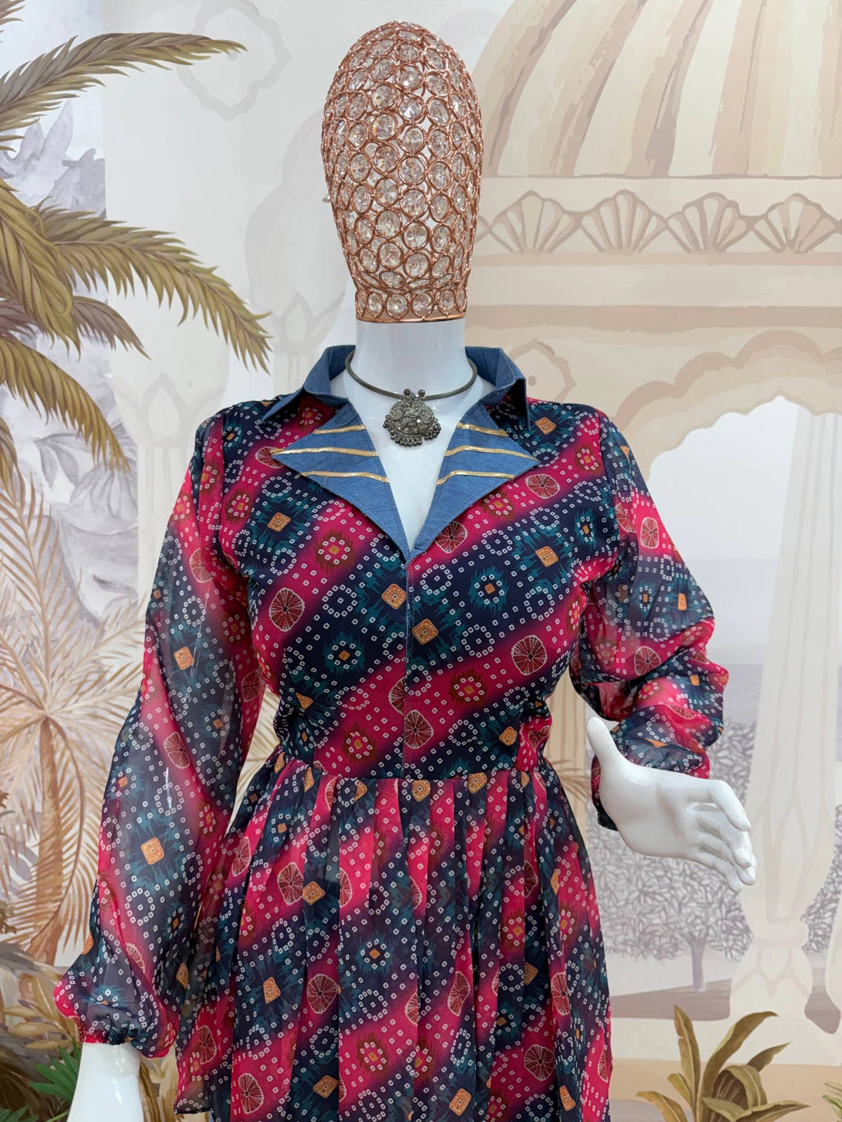 Faux Georgette Kediya Top Mannequin Close Up Collar Denim Kalyanja KC15