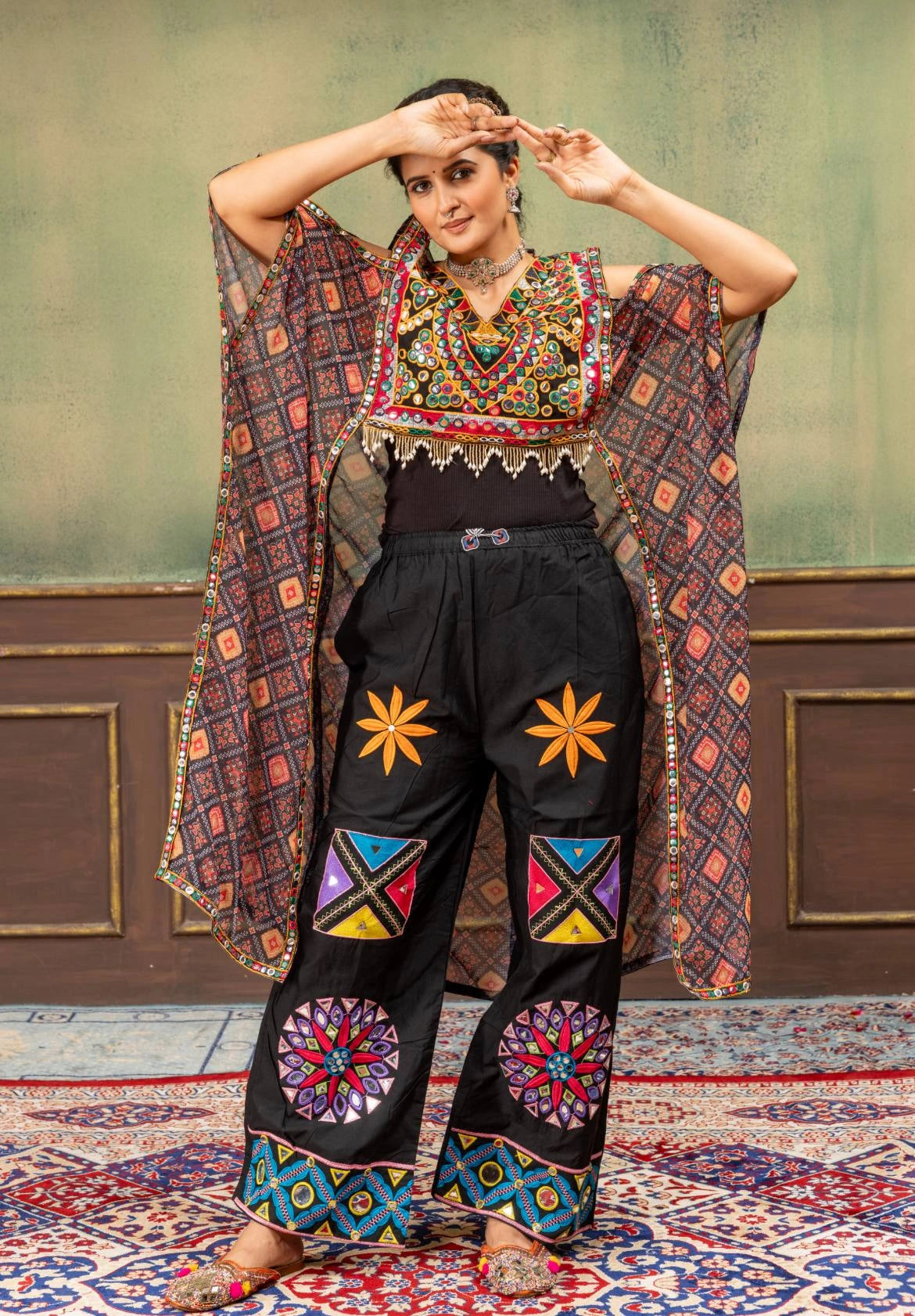 Multicolor Kaftan Coord Set Dynamic Model Arms Raised Kalyanja KC18