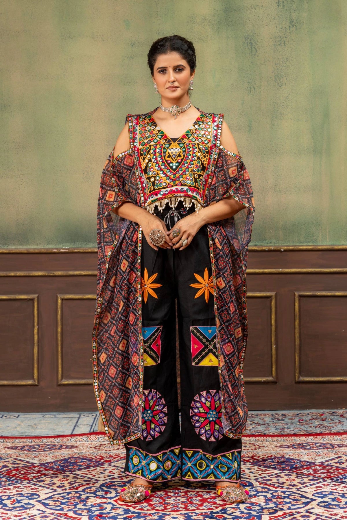 Multicolor Embroidered Kaftan Coord Set Model Full Length Kalyanja KC18