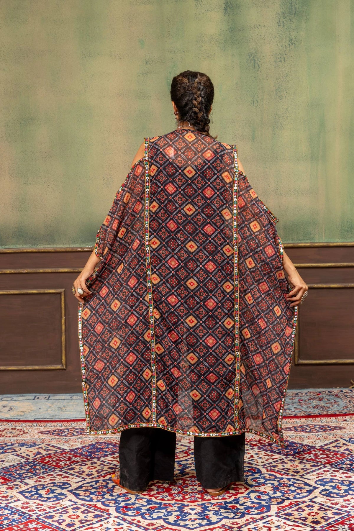 Multicolor Embroidered Coord Set Back View Covered Kaftan Kalyanja KC18