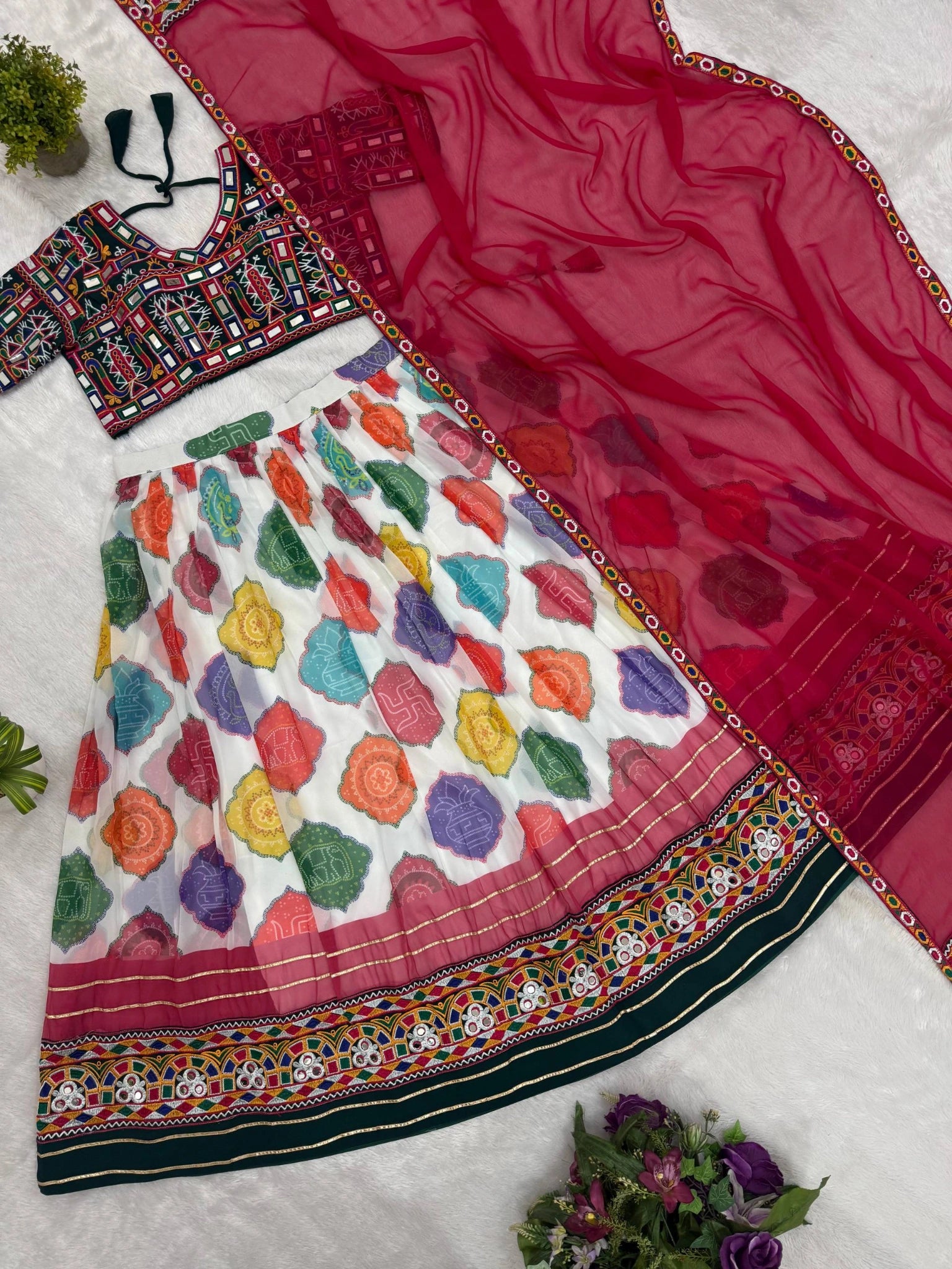 Multicolor Embroidered Lehenga – flat lay set complete – KL187 – Kalyanja