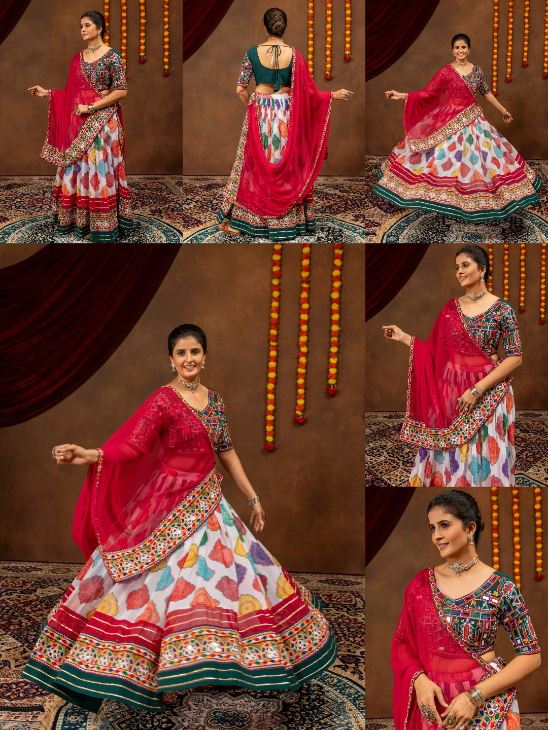 Multicolor Embroidered Lehenga – collection collage all angles – KL187 – Kalyanja